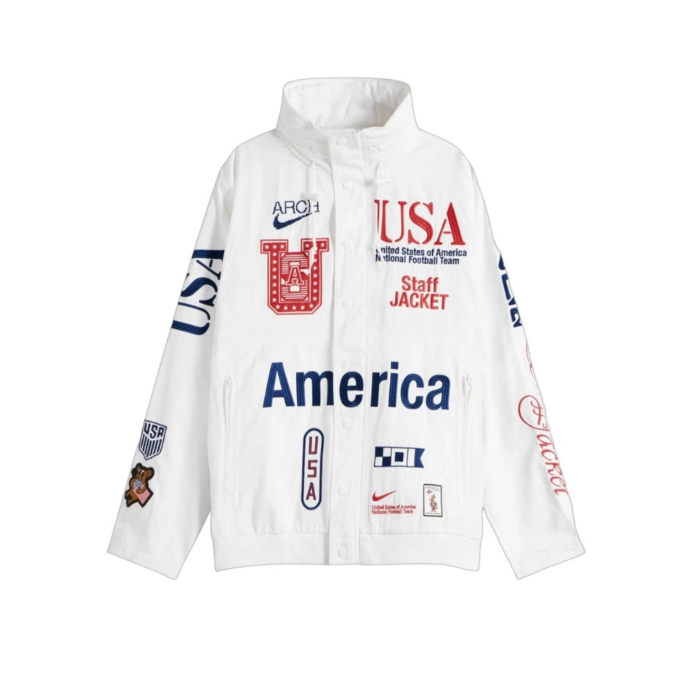 나이키 x 버질 아블로 아카이브 USA 우븐 스태프 자켓 화이트 딥 로얄 블루